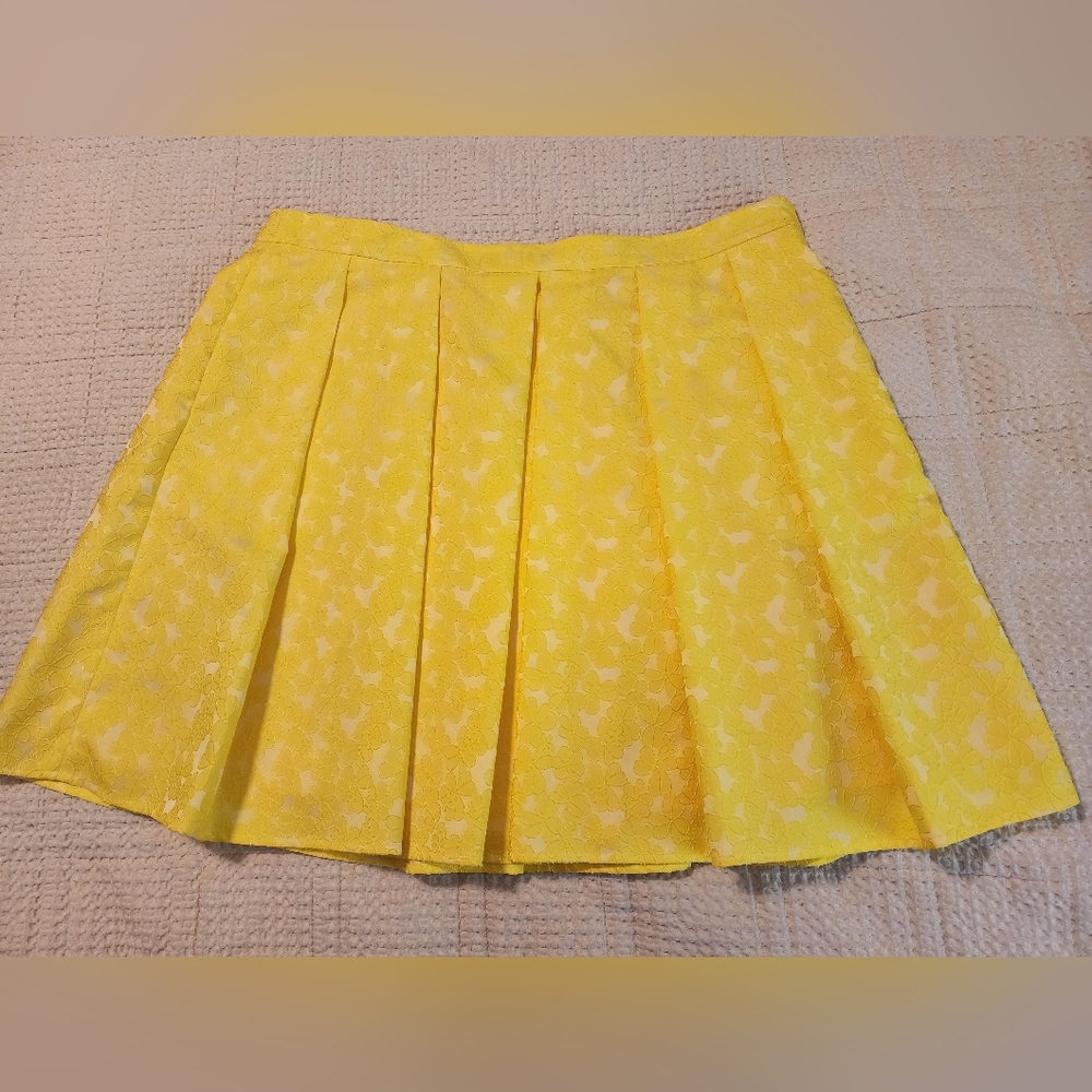 Halogen Women's Yellow Pleated Skirt Side Zip Pop Of Color Sunshine 2X